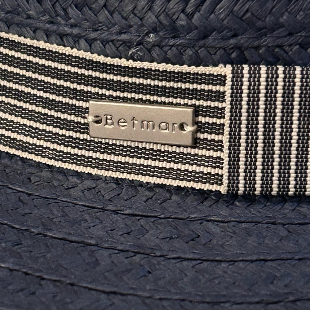 Betmar Lora navy/natural toyo straw wide brim floppy hat One Size - Picture 7 of 10